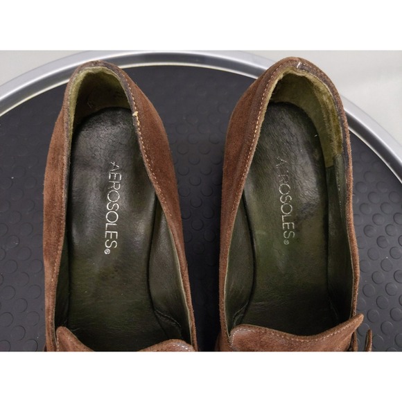 Aerosoles Wedge Loafers Womens 6.5 Brown Suede Buckle Platform Slip On Shoes - Picture 6 of 9